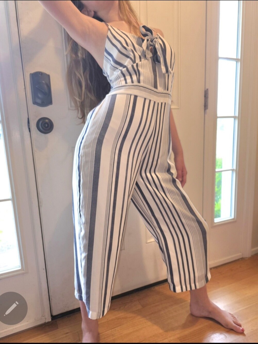 Japna Navy and White Striped Wide-Leg Jumpsuit